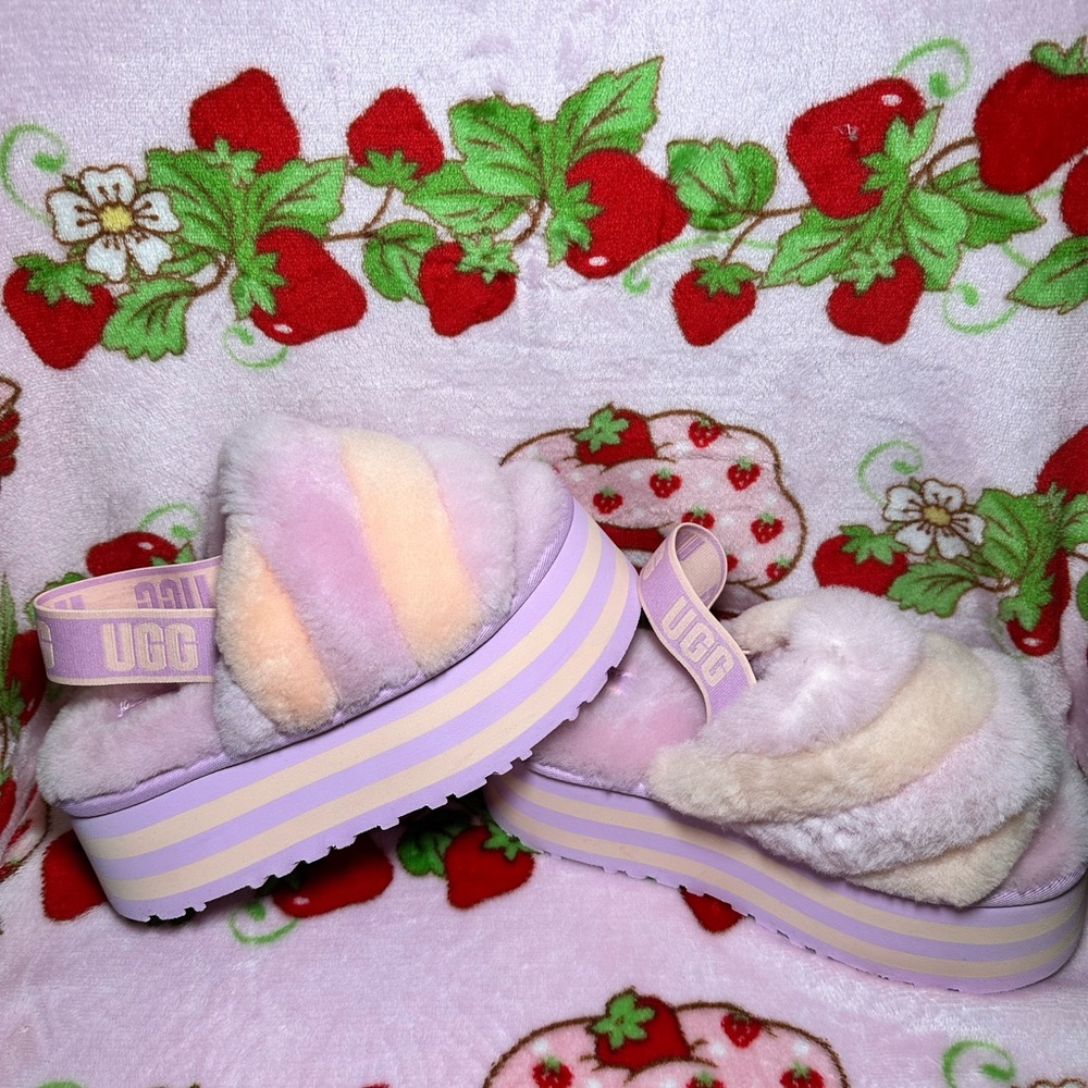 UGG Platform Disco Stripe Fluffy Sandals - Picture 3 of 6